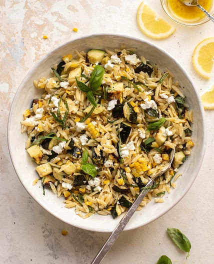 Grilled Zucchini and Corn Orzo Salad