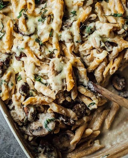 Mushroom Alfredo Penne Bake