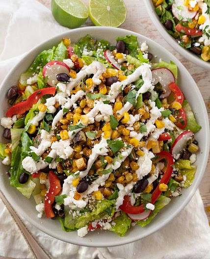 Mexican Street Corn Salad with Black Beans, Radish, Feta & Lime Crema