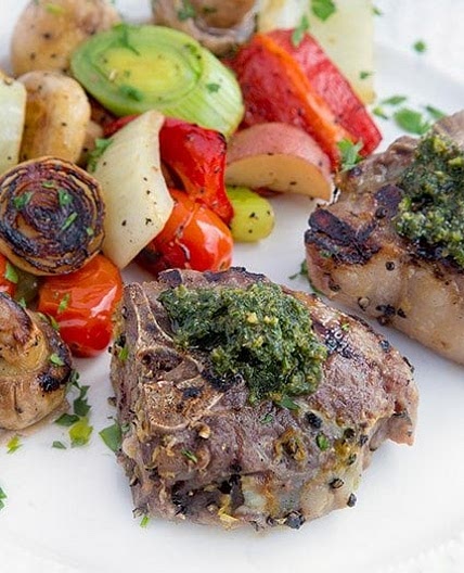 Marinated Grilled Lamb Chops with a Mint Pesto