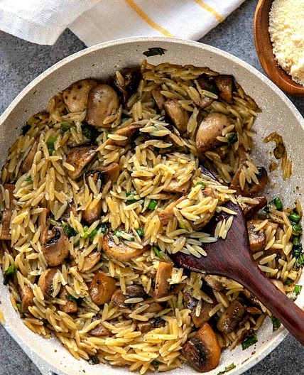 Orzo with Mushrooms, Scallions and Parmesan