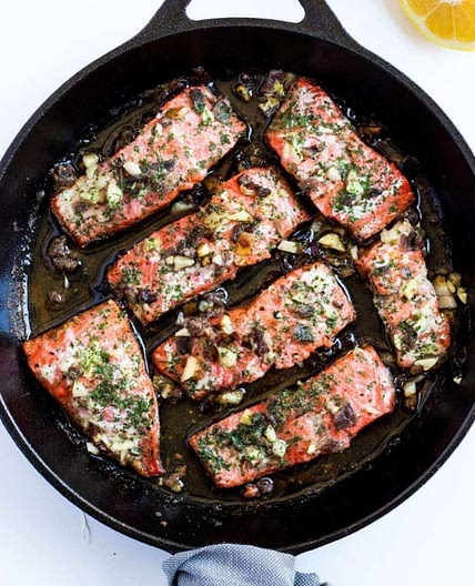 Salmon with Anchovy Garlic Butter Sauce