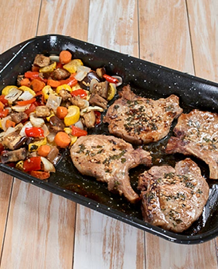 Sheet Pan Pork Chops with Garden Vegetables