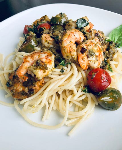 Pesto Prawn Spaghetti
