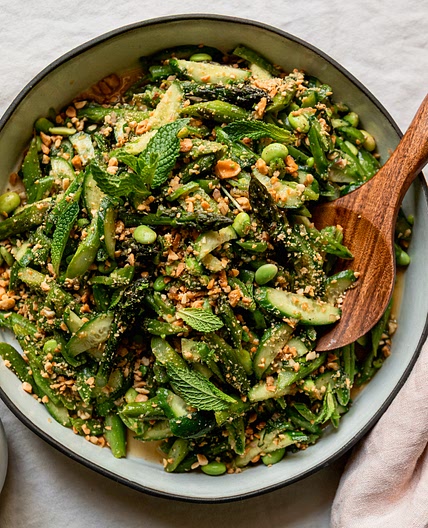 Crunchy Roasted Asparagus Salad with Ginger Lime Dressing & Peanuts (Vegan)