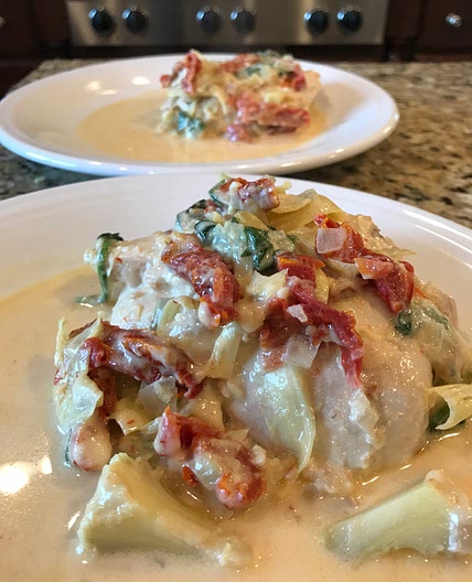 Keto Instant Pot Chicken With Spinach, Artichokes, and Tomatoes