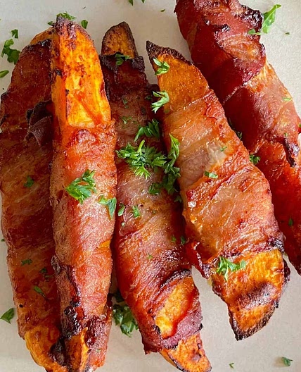 Air Fryer Low Carb Bacon Wrapped Sweet Potatoes