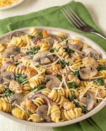 Mushroom and Spinach Pasta with Chicken Sausage