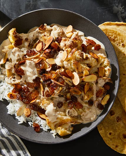 Cauliflower Korma With Blackened Raisins (Gobhi Korma) From Meera Sodha