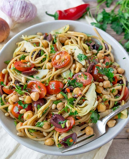Puttanesca Pasta Salad with Garbanzo Beans & Artichokes