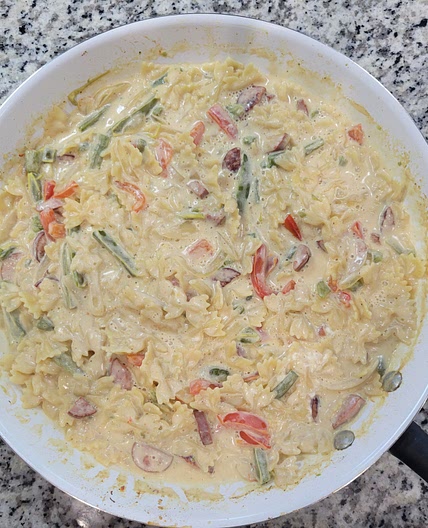 Cheesy Bowtie Sausage Skillet