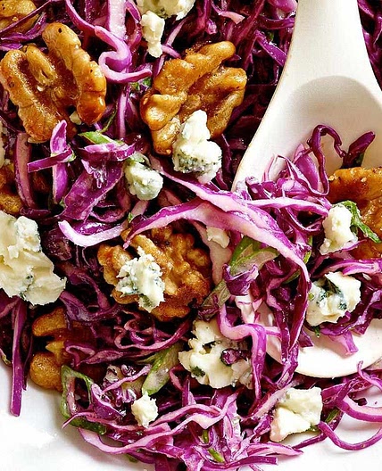 Red Cabbage Salad with Blue Cheese & Maple-Glazed Walnuts
