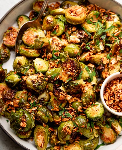 Roasted Brussels Sprouts with Smoky Almond Bits