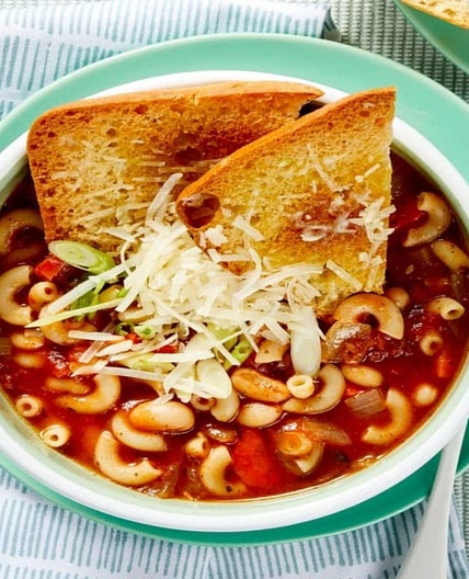 Vegetable Minestrone Soup with Parmesan Garlic Bread