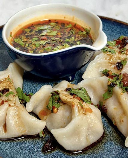 Homemade pork and prawn dumplings