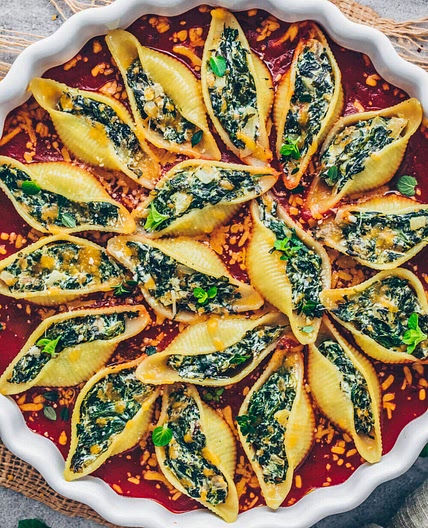 Vegan Stuffed Pasta Shells with Spinach Cream