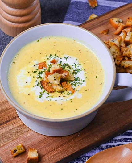 Corn Potage (Japanese Corn Soup) with Homemade Croutons