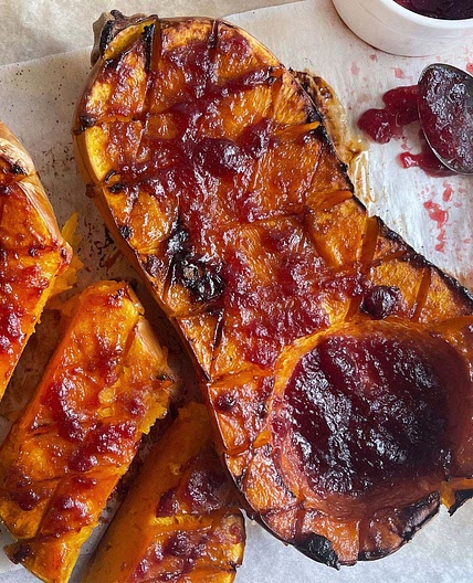 Roasted Butternut Squash with Cranberry Glaze Recipe