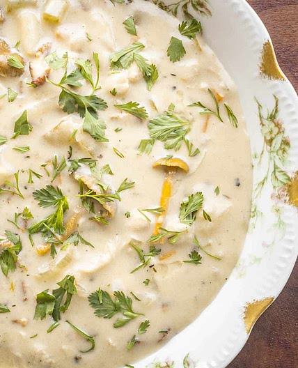 Wild Mushroom Chowder with Leeks and Bacon