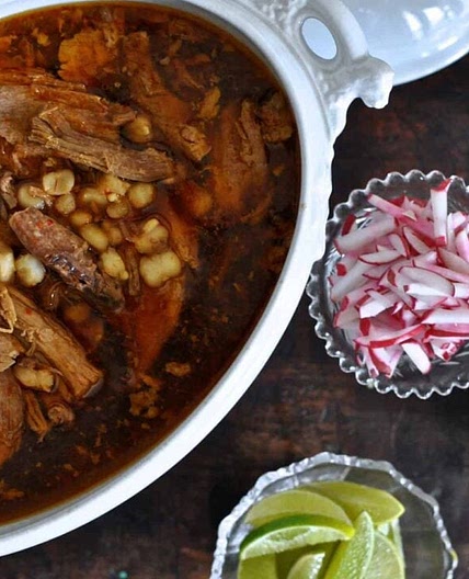 Pozole Rojo {Pork and Hominy Stew}