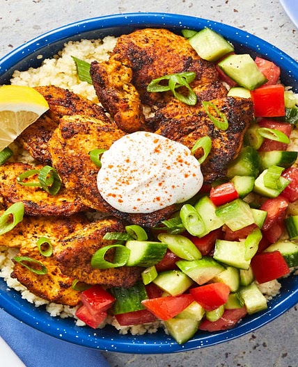 Mediterranean Chicken Bowls with Couscous and Yogurt Sauce