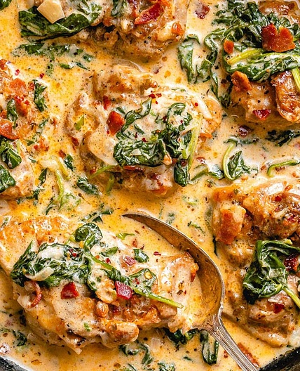Creamy Garlic Chicken with Spinach and Bacon