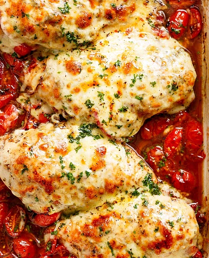 Balsamic Baked Chicken Breast With Balsamic Tomato Sauce and Mozzarella Cheese