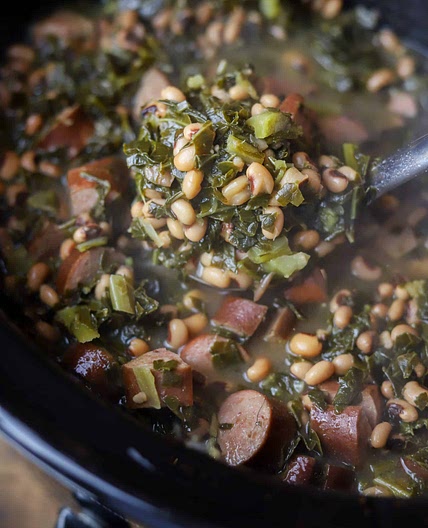 Crockpot Black Eyed Peas and Collard Greens