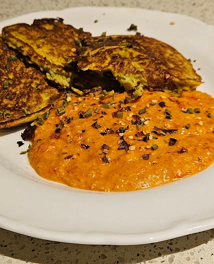 Cucumber Fritters with Spicy Hummus