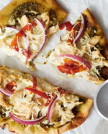 Chicken Pesto Flatbread Pizza with Naan