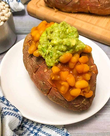 Vegan Loaded Sweet Potatoes with Baked Beans