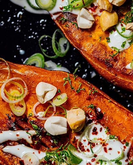 Nik Sharma’s Baked Sweet Potatoes with Maple Crème Fraîche