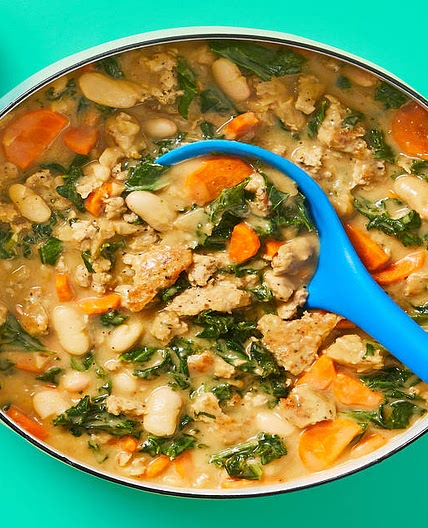 One-Pot Chicken Sausage & Bean Soup with Kale & Carrot