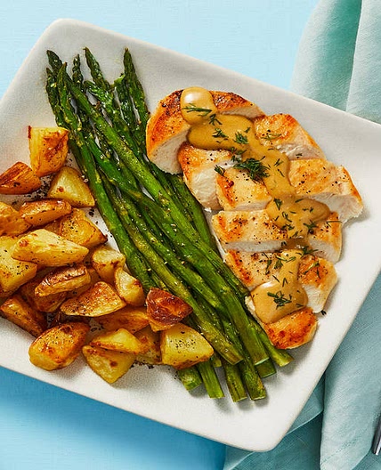 Creamy Dill Chicken with Roasted Potatoes & Asparagus