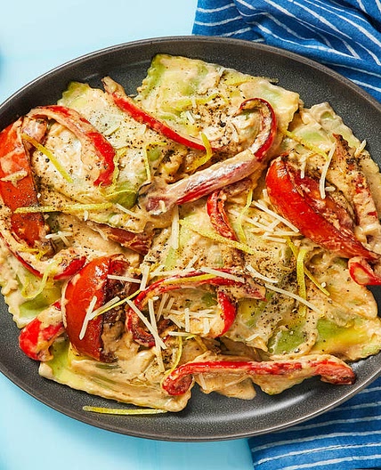 Creamy Lemon Spinach Ricotta Ravioli with Roasted Bell Pepper & Parmesan