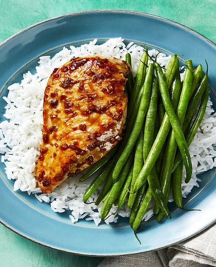 Sweet-As-Honey Chicken with Green Beans over Jasmine Rice