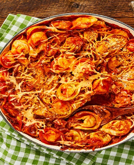 One-Pan Trattoria Tortelloni Bake with a Crispy Parmesan Panko Topping