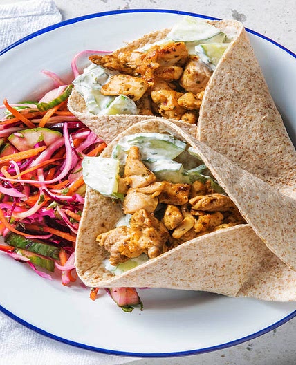 Chermoula Chicken Wraps with Tzatziki and Slaw