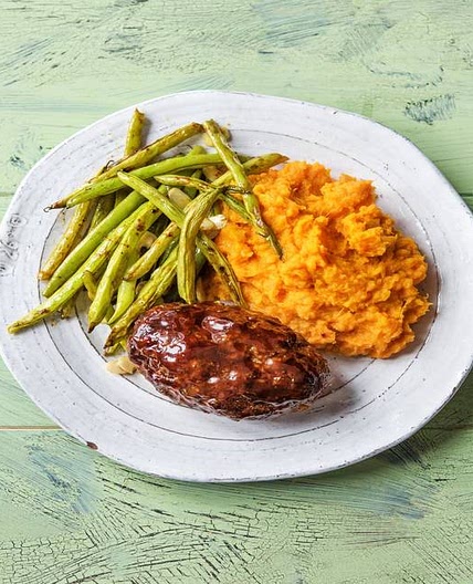 Meatloaf Balsamico with Mashed Sweet Potato and Green Beans