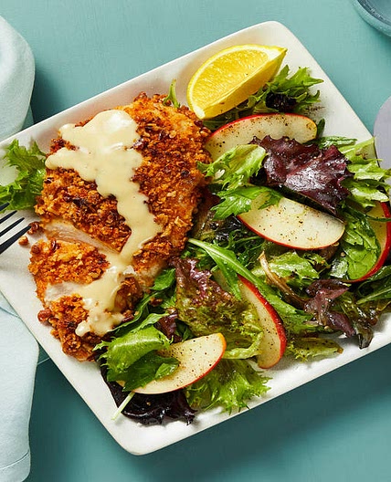 Pecan-Crusted Chicken with Honey Mustard Sauce & Lemony Apple Salad