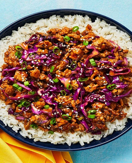 Moo Shu Pork Bowls with Cabbage, Scallions & Buttery Rice