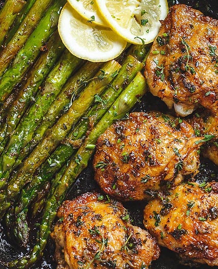 Garlic Herb Butter Chicken Thighs with Asparagus