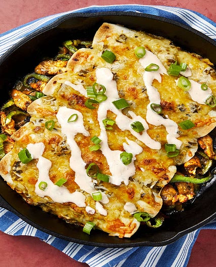 Salsa Verde Chicken Enchiladas with Mexican Cheese & Hot Sauce Crema