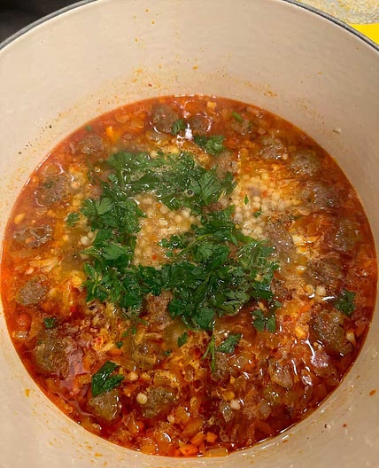 Moroccan Meatball and Couscous Soup