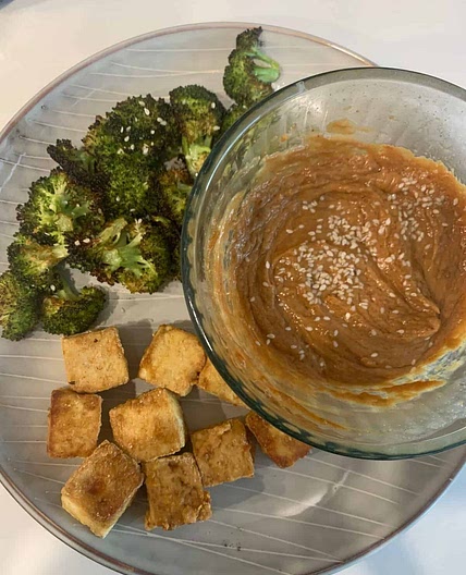 Sheet Pan Crispy Tofu and Broccoli with Peanut Sauce