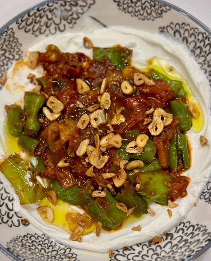 Shishito Peppers and Tomatoes with Labneh