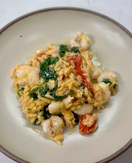 Tomato, Boursin, and Shrimp Baked Orzo