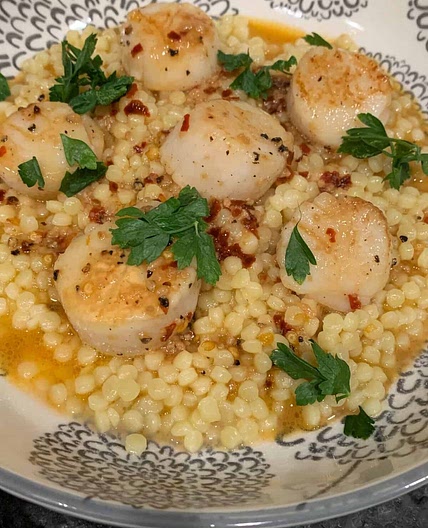 White Wine Lemon Butter Scallops and Couscous