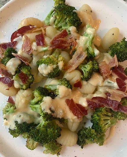 Sheet Pan Broccoli, Cheddar, and Bacon Gnocchi