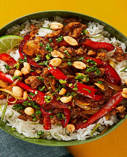 Sweet Chili Pork Bowls with Bell Pepper & Peanuts